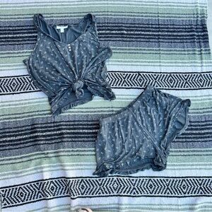 The white company modal pajama set gray white floral shorts tank top